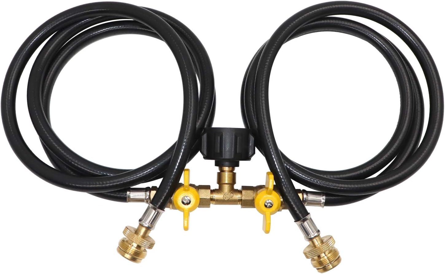 5ft Propane 2Way Splitter Adapter Hose with Shut-Off Valve for Grill/Heater