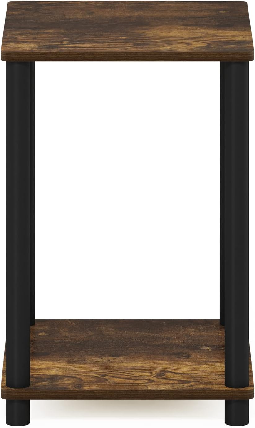 Furinno Turn-N-Tube End Table Corner Shelves, Set of 2, Dark Cherry/Black | Stackable Modern End Table with Open Shelf, Night Stand, Bedside Table, for Living Room, Bedroom