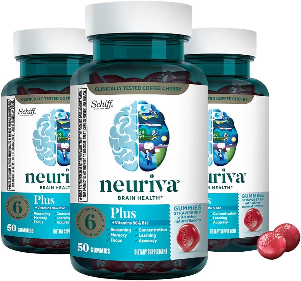 NEURIVA Plus Brain Supplements for Memory and Focus, Clinically Tested Nootropics Neurofactor and Phosphatidylserine with Vitamin B12, Vitamin B6