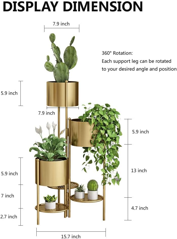 Metal Plant Stand, 6 Tier 6 Potted Indoor Gold Flower Pot Stand Holder Shelf, Foldable Decorative Display Rack for Multiple Potted Plants
