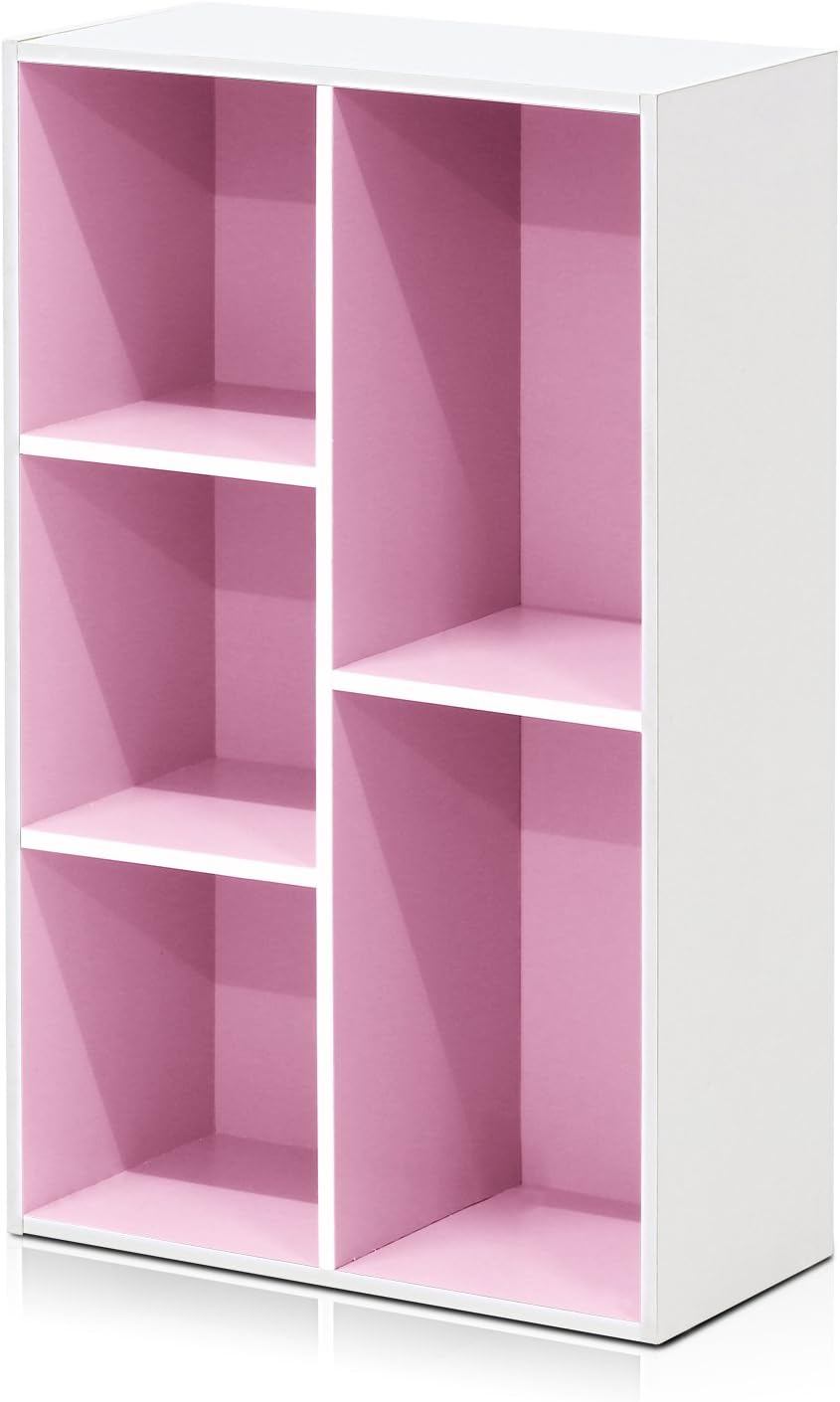 Furinno LUDER Book Shelf, 5-Cube Bookshelf, Reversible Bookcase, 9.4 x 19.5 x 31.5, Easy Assembly, for Living Room, Bedroom, Home Office, White