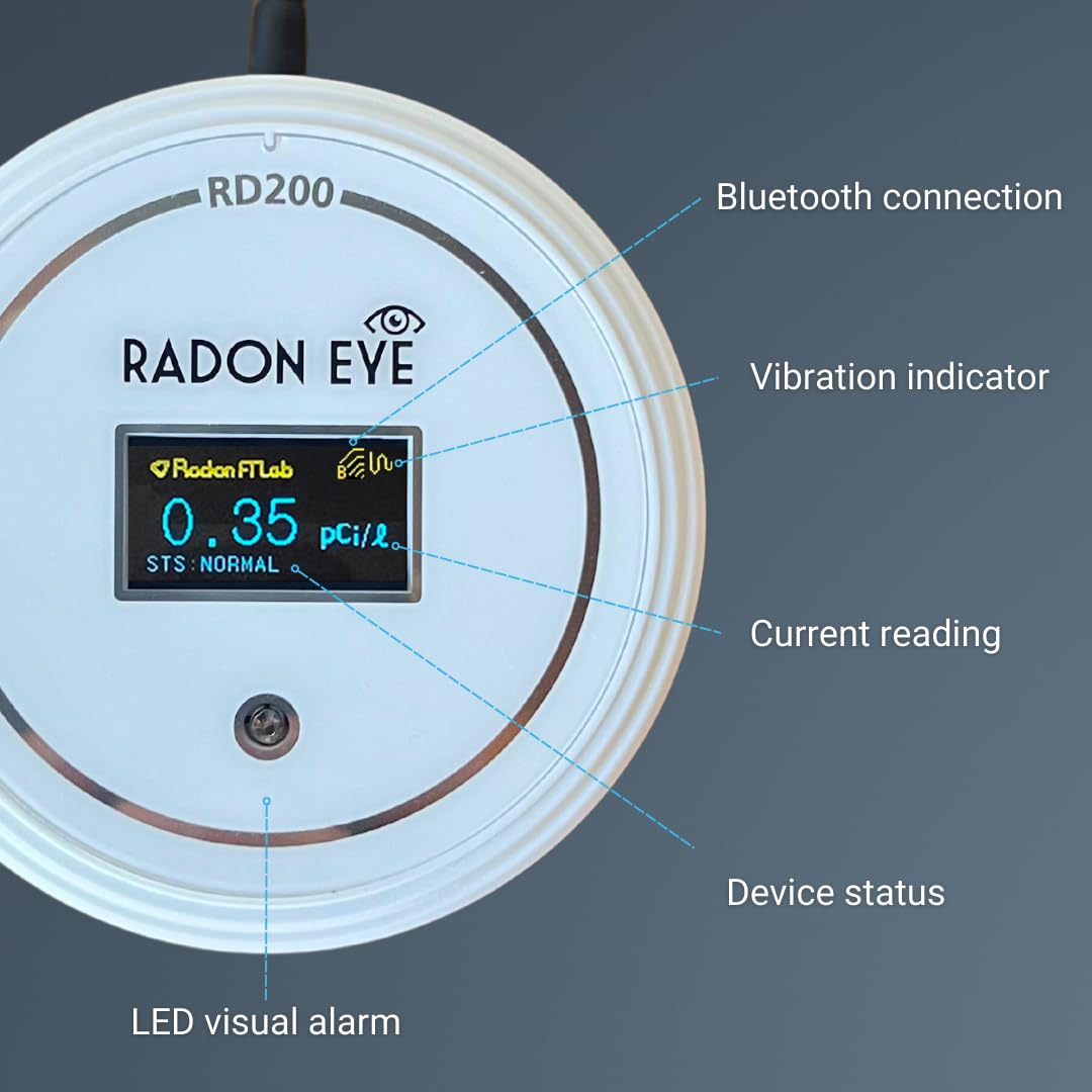 Ecosense Continuous Home Radon Detector, OLED Display, Bluetooth, RD200 | 95% Accuracy in 10 Hours, Results Updated Every 10 Minutes