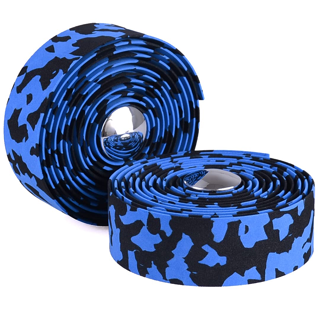 KINGOU White & Blue Camouflage EVA Road Bike Handlebar Tape Cycling Bar Tapes - 2PCS Per Set
