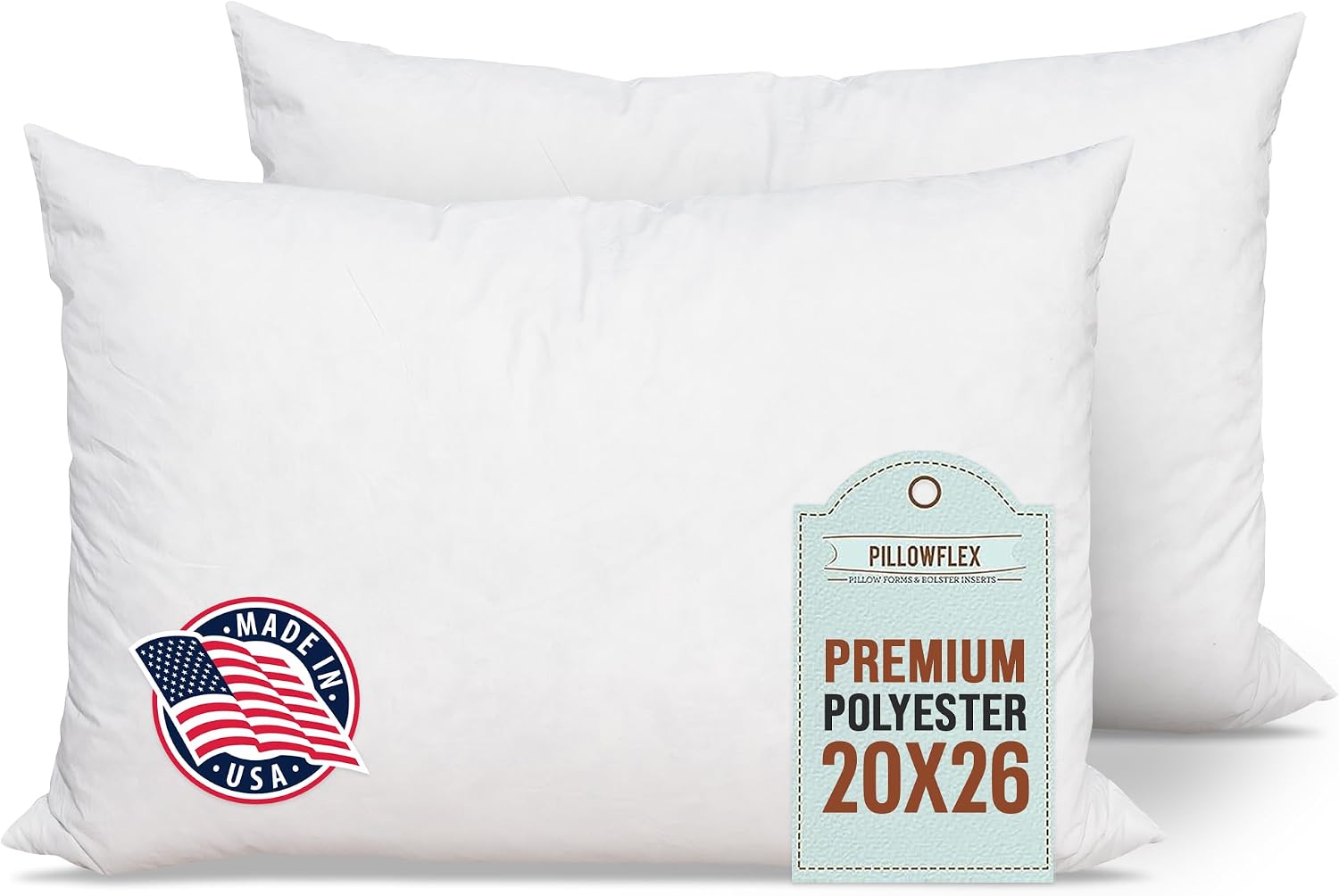 Pillowflex Premium Polyester Pillow Insert - 20x26 Soft Decorative Pillow | 2 Pack - Rectangle Throw Form, Full Loft, Supportive Fill