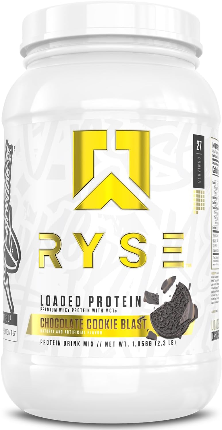 RYSE Loaded Protein Powder - Peanut Butter Cup - 25g Whey Protein Isolate & Concentrate with Prebiotic Fiber & MCTs - Low Carb, Low Sugar
