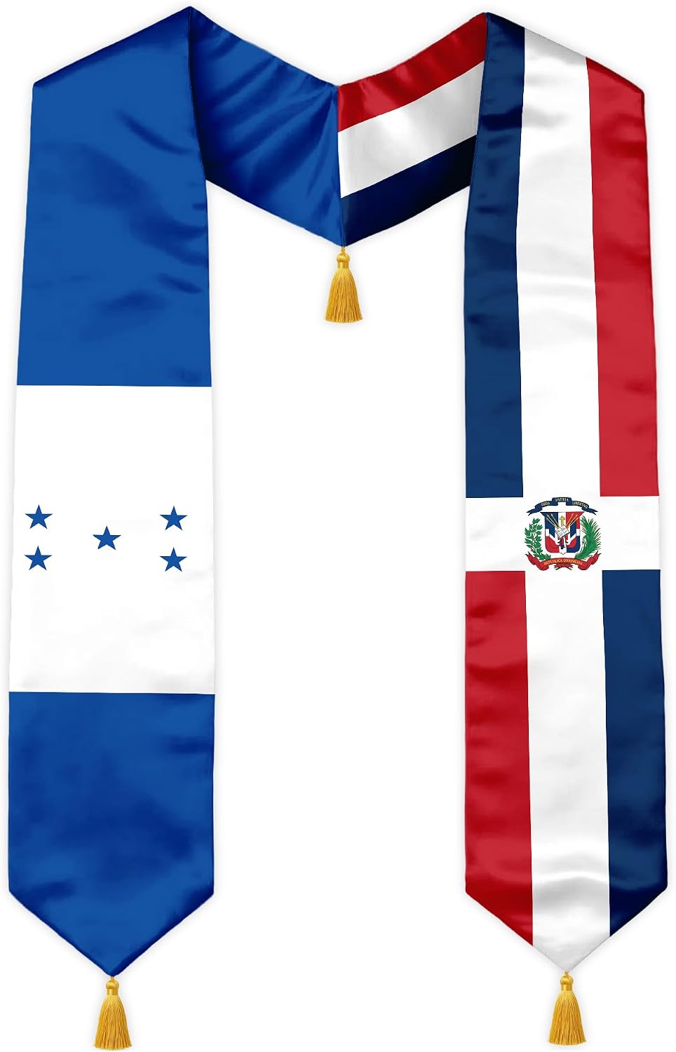 Class of 2026 Dual Flag Graduation Stole with Gold Tassels, Half and Half Country Flag Satin Sash, V-Neck