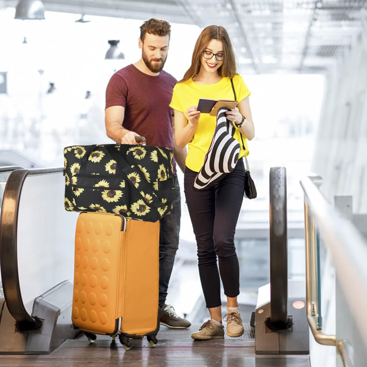 Travel Foldable Waterproof Duffel Bag - Lightweight Carry on Luggage Tote Duffel Bag(Black Floral)
