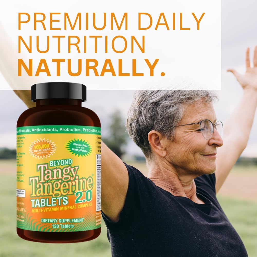 Youngevity Beyond Tangy Tangerine 2.0 Multivitamin Mineral Tablets, 2-Pack | 240 tablets, 60 servings, prebiotics, probiotics, amino acids, enzymes, sugar-free, gluten-free, 160,000 ORAC, travel-ready