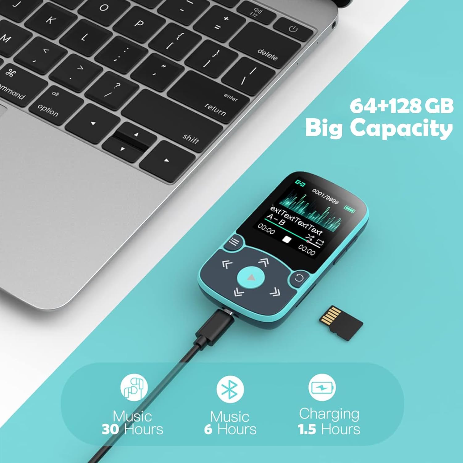 AGPTEK 64GB MP3 Player with Clip, A65 Bluetooth 5.3 Music Player for Sports | with FM Radio, Voice Recorder for Running, Supports up to 128GB TF Card, Orange