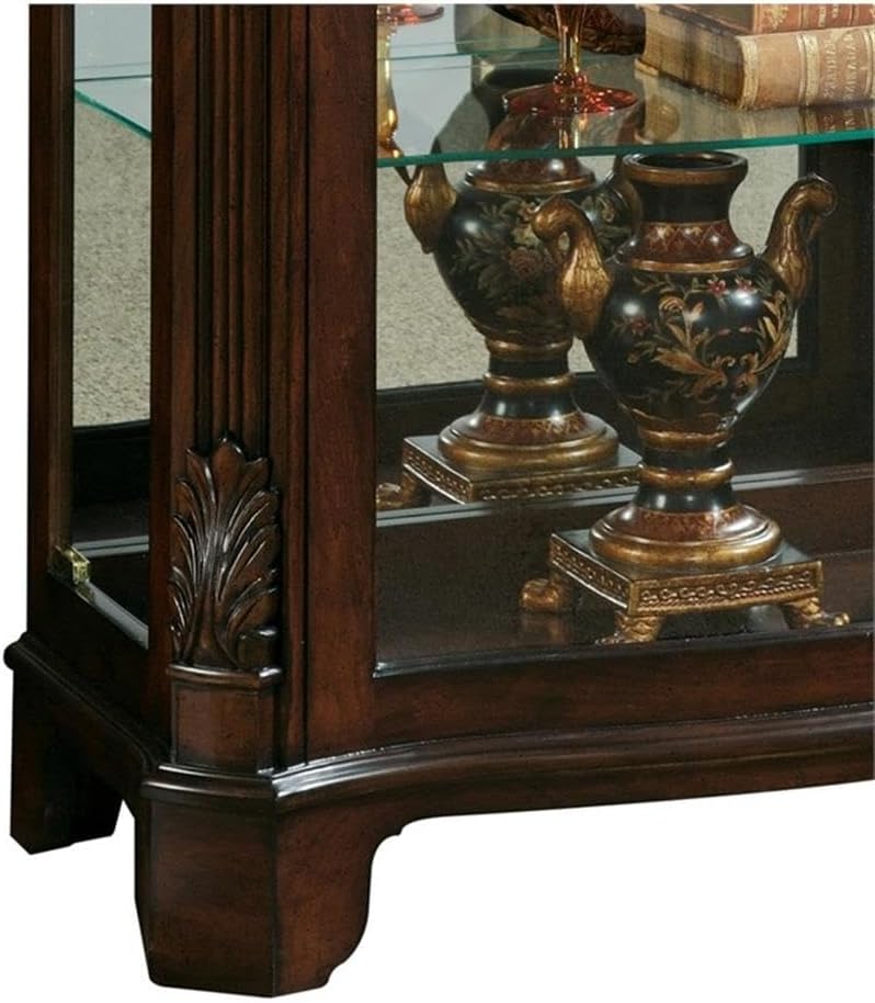 Pulaski Furniture Carved Wood 3 Shelf Curio Cabinet in Cherry Brown Finish