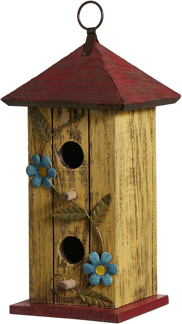 Glitzhome 14" H Hanging Distressed Wooden Church Birdhouse Garden Decor