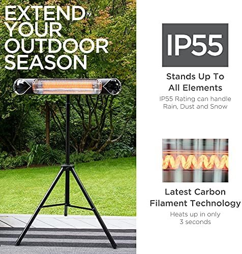 Briza Infrared Electric Patio Heater - Indoor/Outdoor Heater - Portable Wall/Garage Heater - 1500W - use with Stand - Mount to Ceiling/Wall)