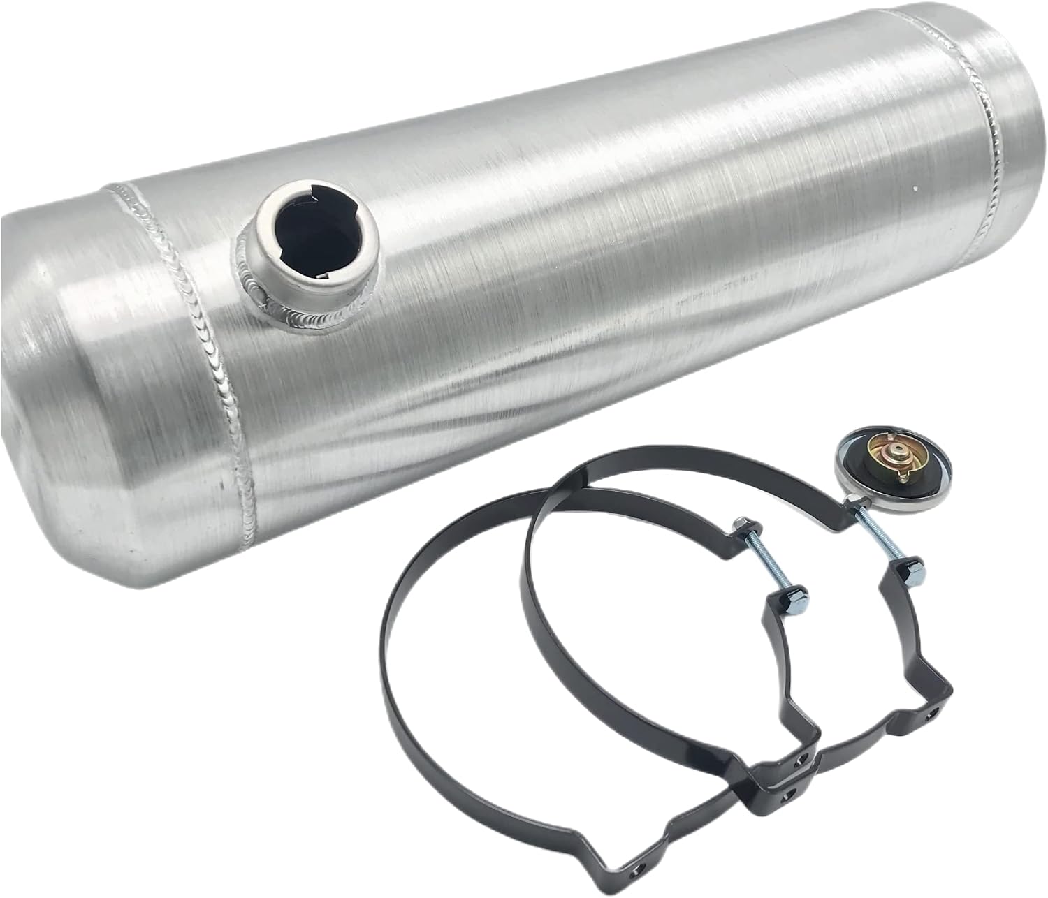 JSD 5 Gallons 8”x24“ Aluminum Spun Round Fuel Gas Tank Cell Fuel Tank with Bracket End Fill 1/4" NPT Outlet