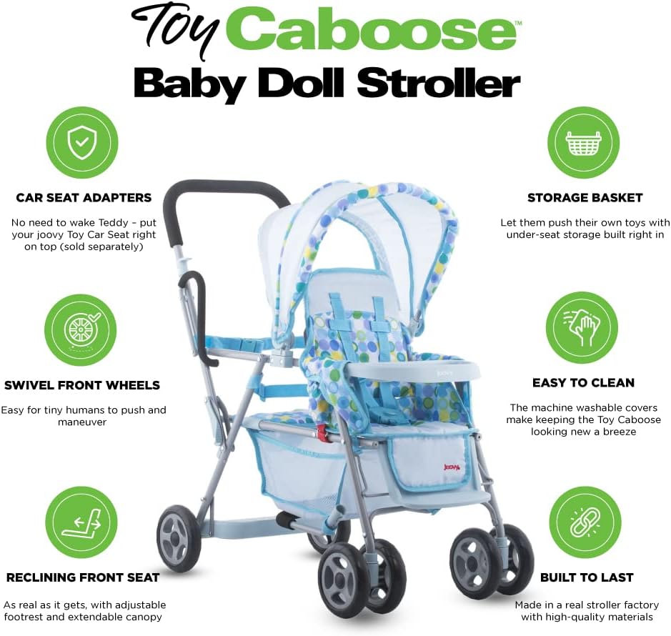 Joovy Toy Caboose Baby Doll Stroller Featuring Reclining Front Seat, Adjustable Footrest, Storage Basket, Extendable Canopy