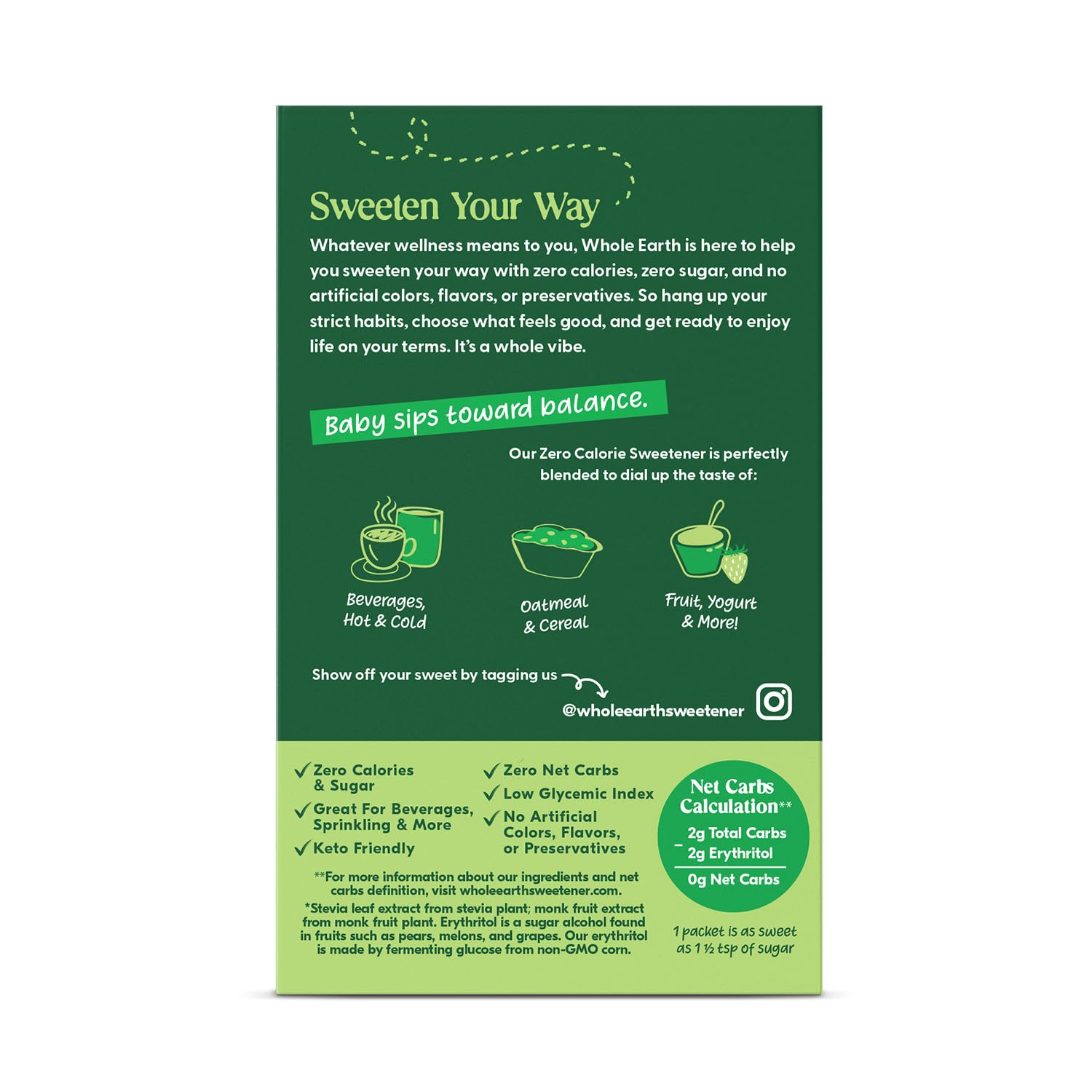 Whole Earth Sweetener Co. NATURE SWEET Stevia & Monk Fruit Sweetener, Erythritol Sweetener, Sweet Leaf Stevia Packets, Sugar Substitute, Natural Sweetener, 80 Count