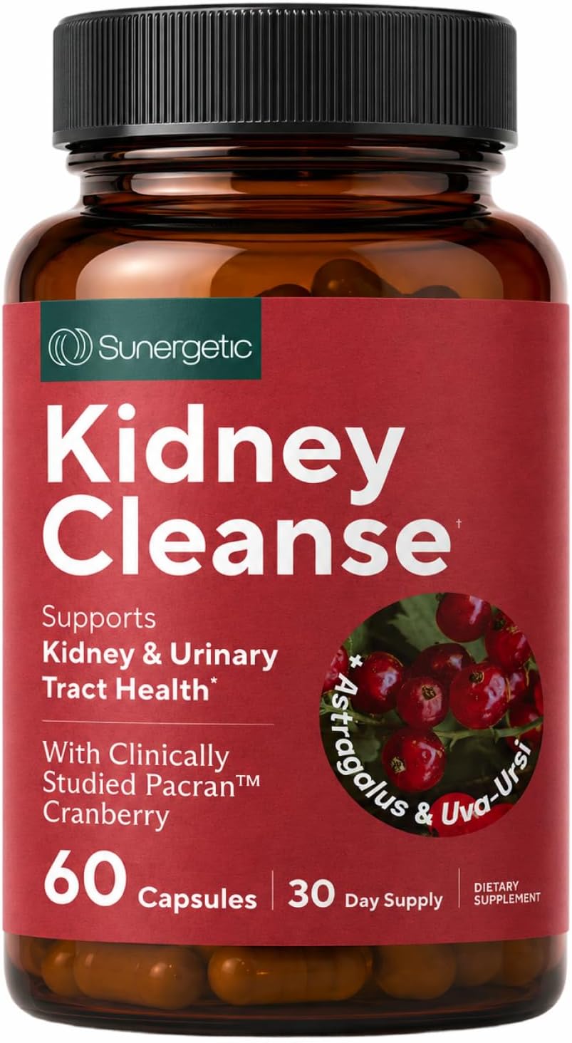 Kidney Cleanse & Detox Support with Cranberry, 60 Vegetarian Capsules | Kidney support supplement with Pacran cranberry, astragalus, uva ursi, nettle
