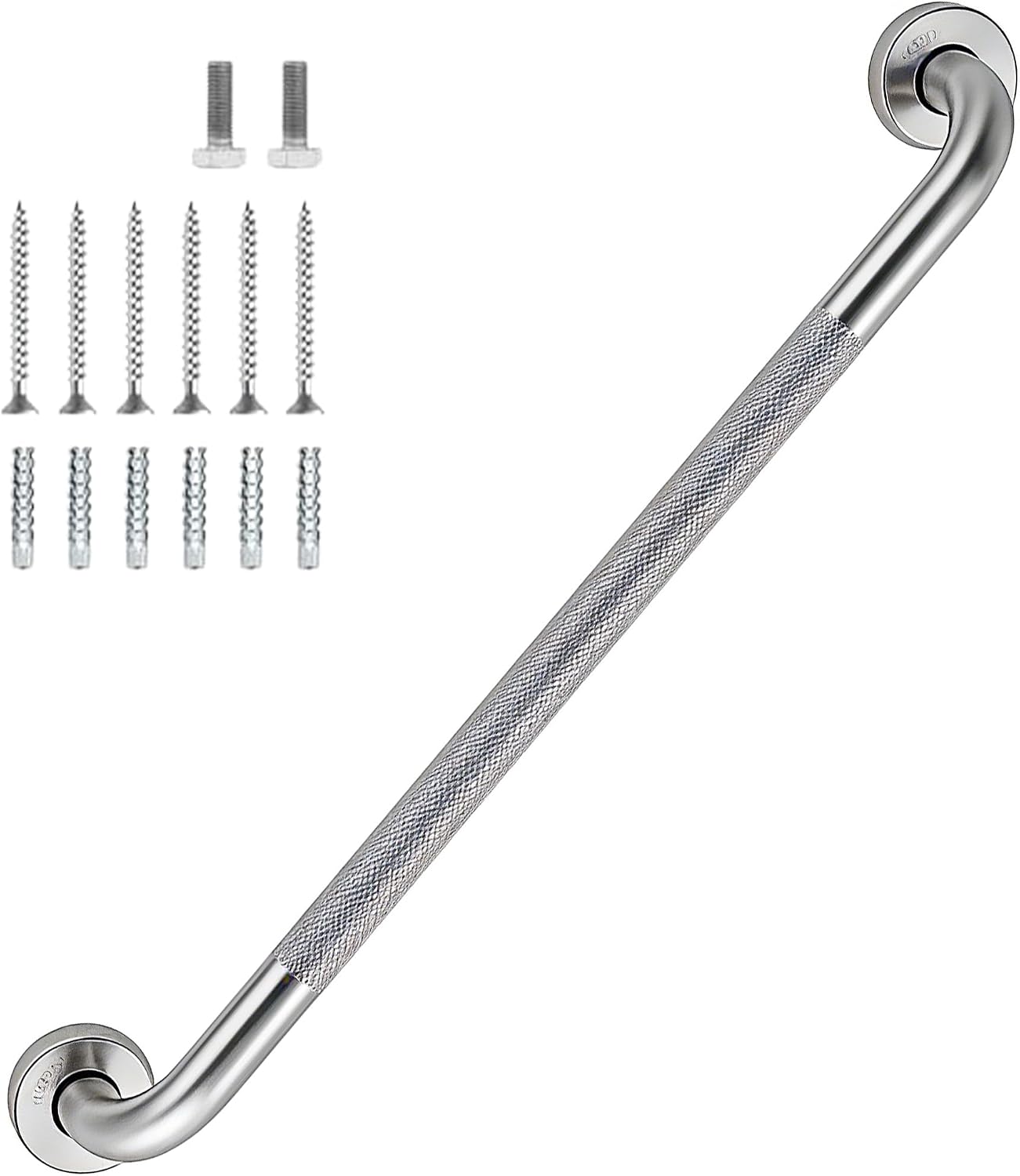 12 Inch Shower Grab Bar 1.25" Dia,Brushed Nickel Anti Slip Bathroom Grab Bar, 304 Stainless Steel Knurled Handicap Grab Bars, Safety Support Handrail,Bath Shower Handle for Elderly Injury Senior