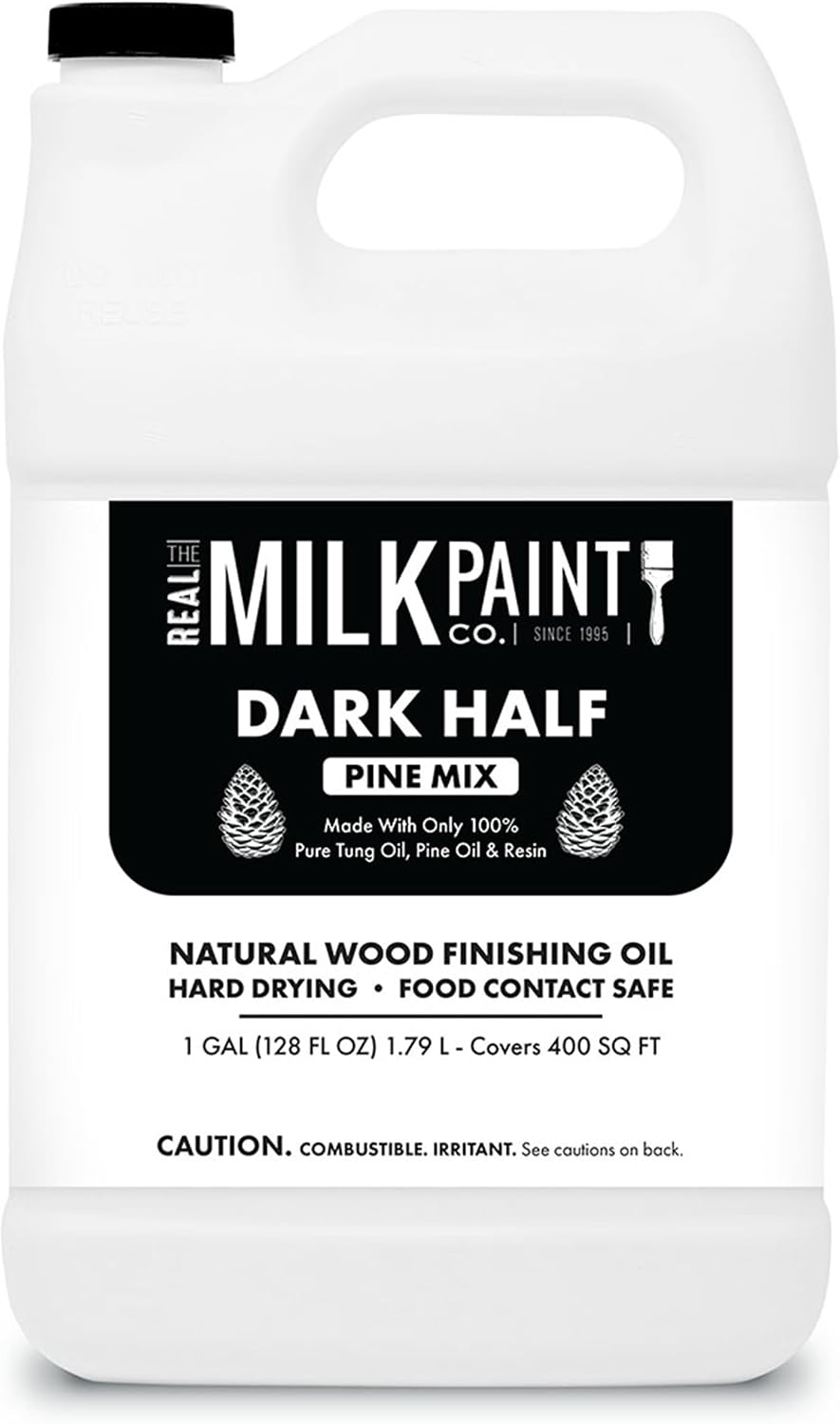 Real Milk Paint Dark Half, Dark Tung Oil and Orange Peel Oil for Wood Finishing, Cutting Boards, Butcher Blocks, Wood Floors, Clay, Stone, and Slate, Food Grade, 1 Gallon