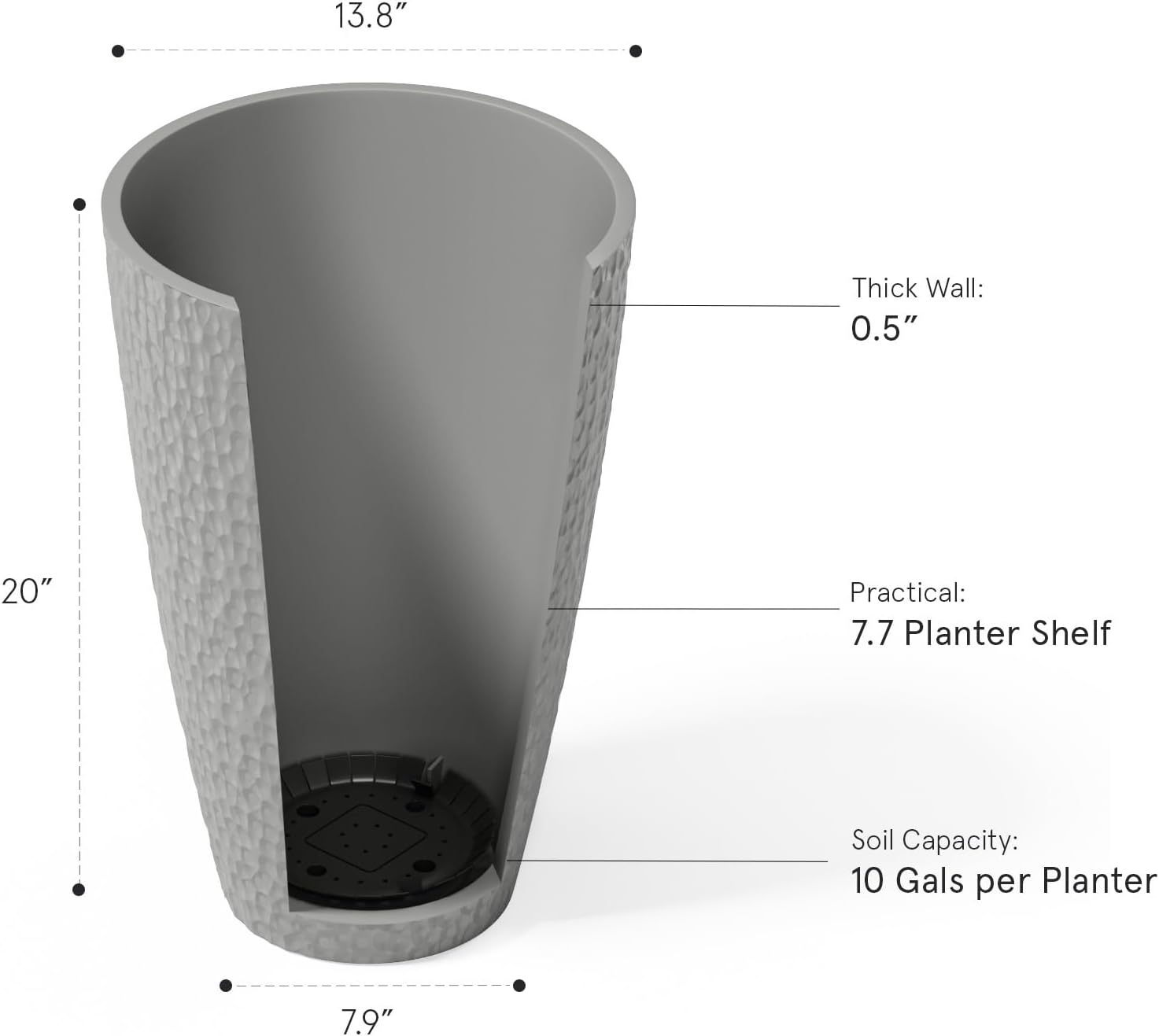 LA JOLIE MUSE Tall White Planter for Indoor Plants,20 Inch Tall Round Planter, Modern Flower Pot Containers,Large Decorative Tree Plant Pot,1 Pack