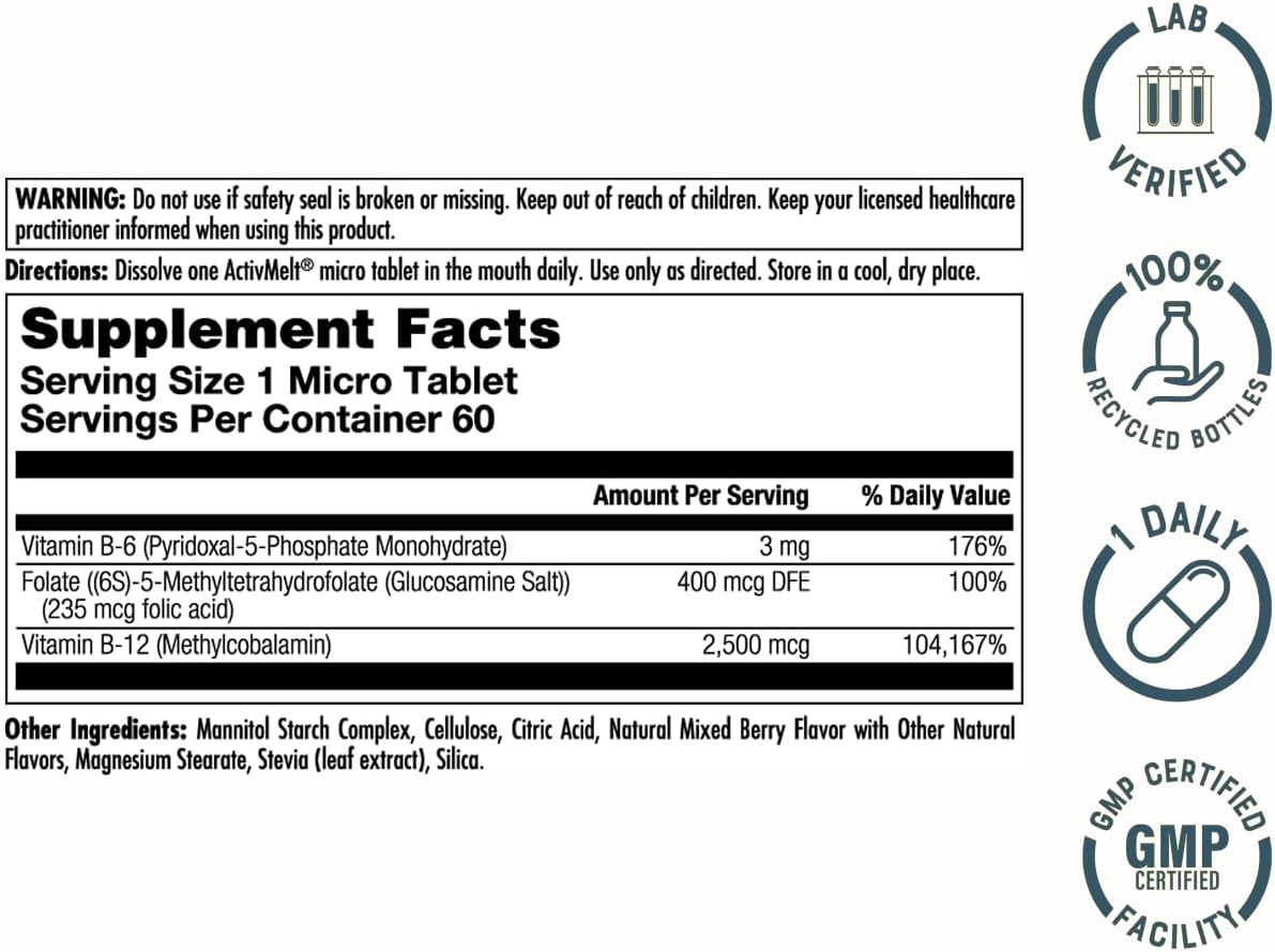KAL Vitamin B-6 B-12 Folic Acid DropIns, Liquid Vitamin B Supplement Drops, Heart Health, Energy, Red Blood Cell Support with Methyl B12 and Methyl Folate, Natural Mixed Berry Flavor, 59 Servings, 2oz | Cardiovascular, Energy & Nerve Support - Active P-5…