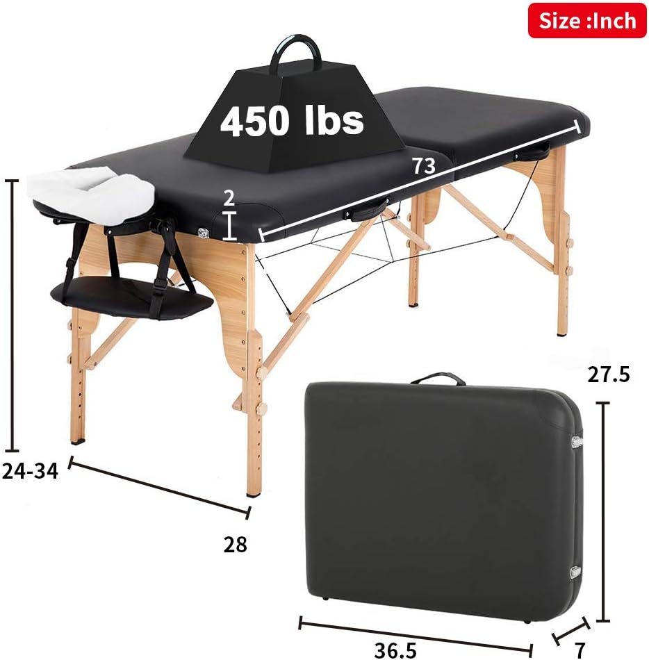 FDW Massage Table 28In Wide Height Adjustable Spa Table with Half Bolster Oxford Cloth Backpack for Spa Footmassage Facial CareSpa Tattoo