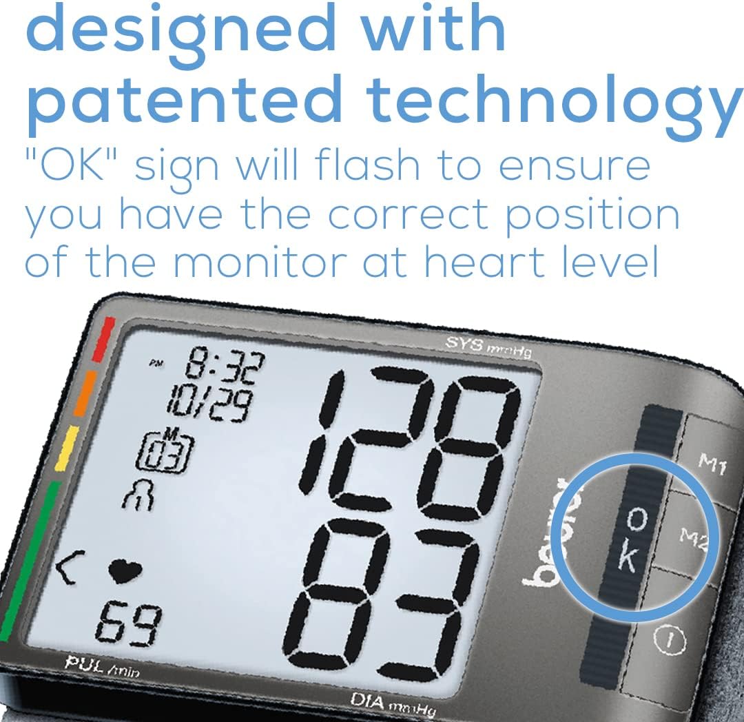 Beurer BC81 Wrist Blood Pressure Monitor – XL Display, Arrhythmia Detection, 120 Memory Sets – XL Blood Pressure Cuff Wrist for Home Use