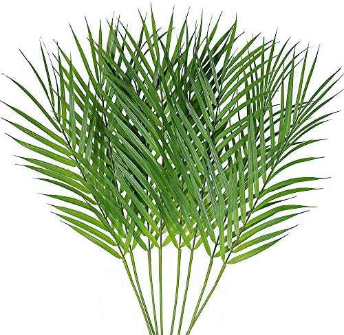 Artificial Areca Palm Leaves, 8 Pcs Faux Tropical Palm Tree Leaves Stems for Floral Arrangement, Hawaiian Luau, Jungle Beach Wedding Party Decor