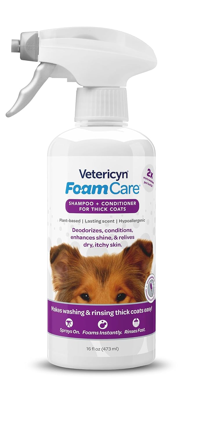Vetericyn FoamCare Medicated Dog Shampoo - Instant Foaming, Spray-On Hypoallergenic Shampoo, Medicated Formula for Sensitive Skin, Safe for Dogs and Cats. 16 Ounce