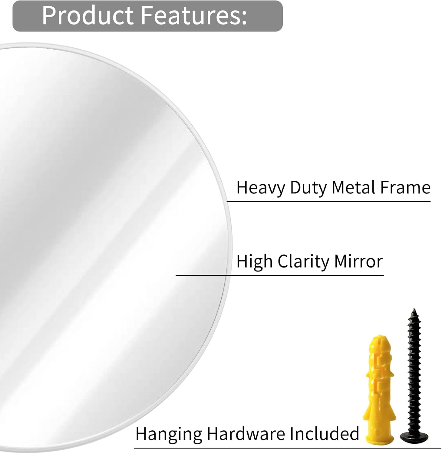 Growsun Black Round Mirror 24 inch, Wall Mounted Circle Mirror, Metal Framed Mirror for Bathroom Vanity, Bedroom Home Decor Mirros
