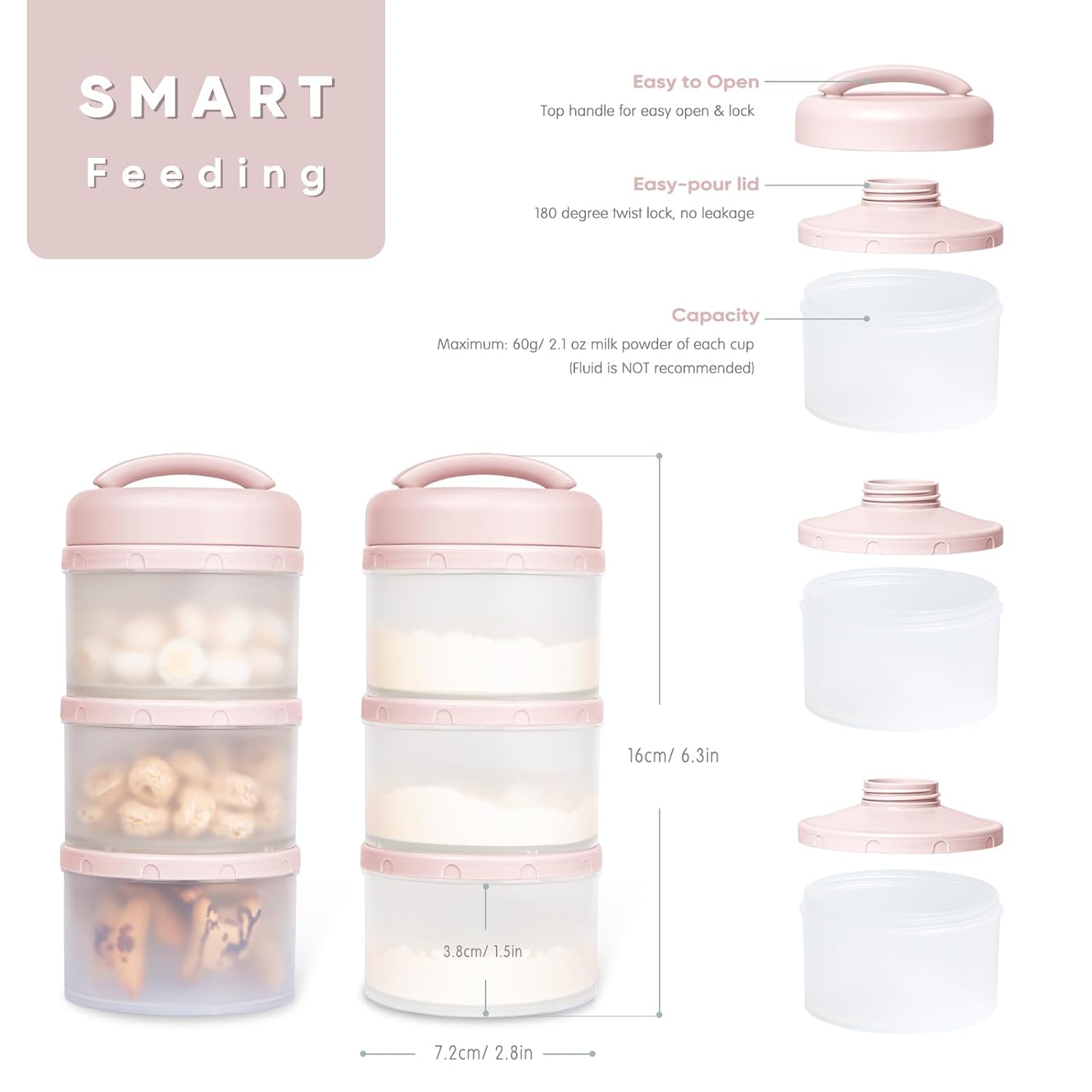 Termichy Stackable Formula Dispenser Portable Milk Powder Container, 2 Pack