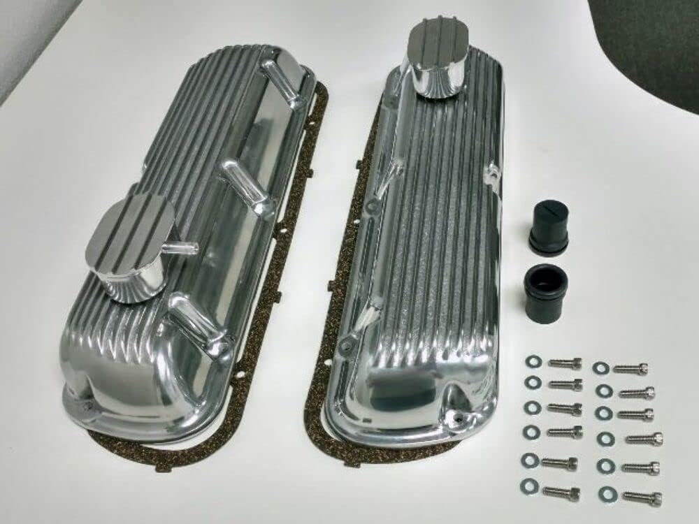 Finned Aluminum Valve Cover W/Breather Kit, Compatible with SBF V8 260 289 302 351W