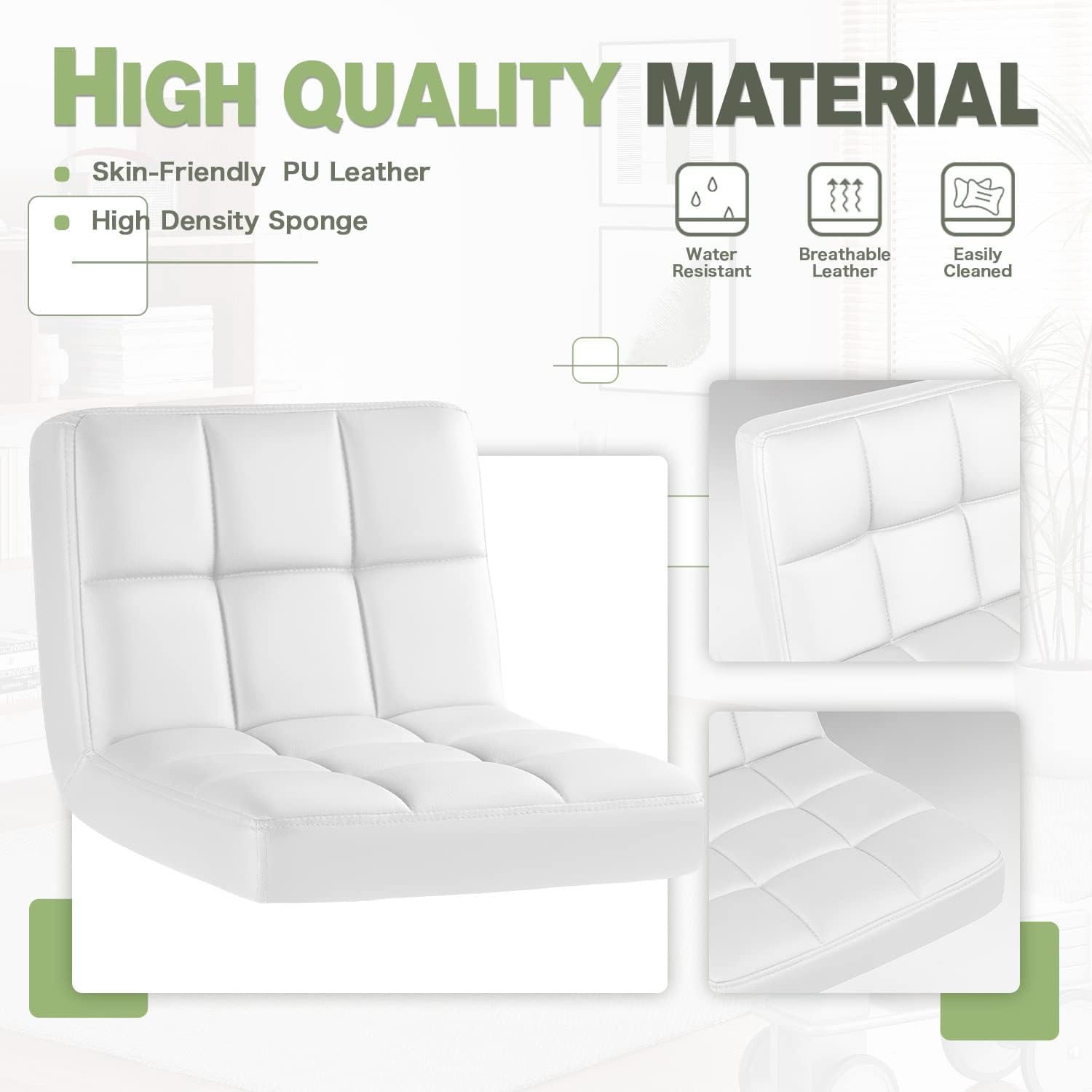 Furmax Bar Stools Modern Pu Leather Swivel Adjustable Hydraulic Bar Stool Square Counter Height Stool Set of 2 (White)