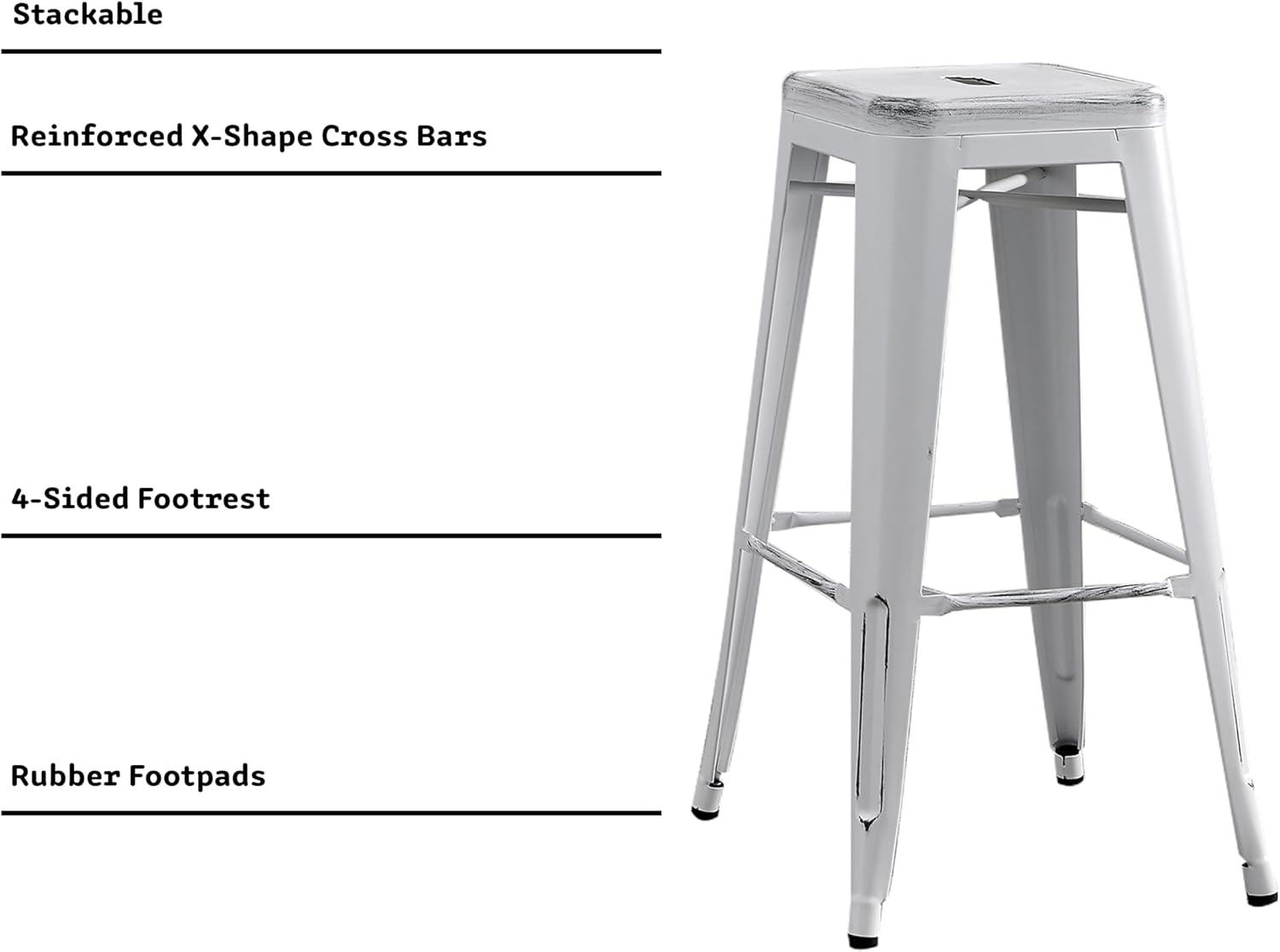 AC Pacific 30” Metal Barstool Set of 2 – Country Rustic Style with Low Back, Lightweight & Sturdy Build, Easy Assembly – Matte Black
