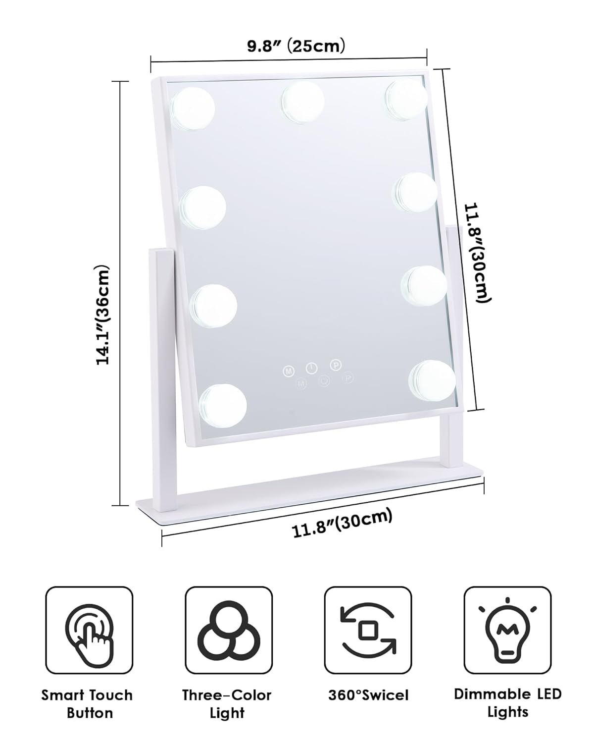 BWLLNI Lighted Makeup Mirror, White Vanity Mirror with Lights,9 LED Bulbs