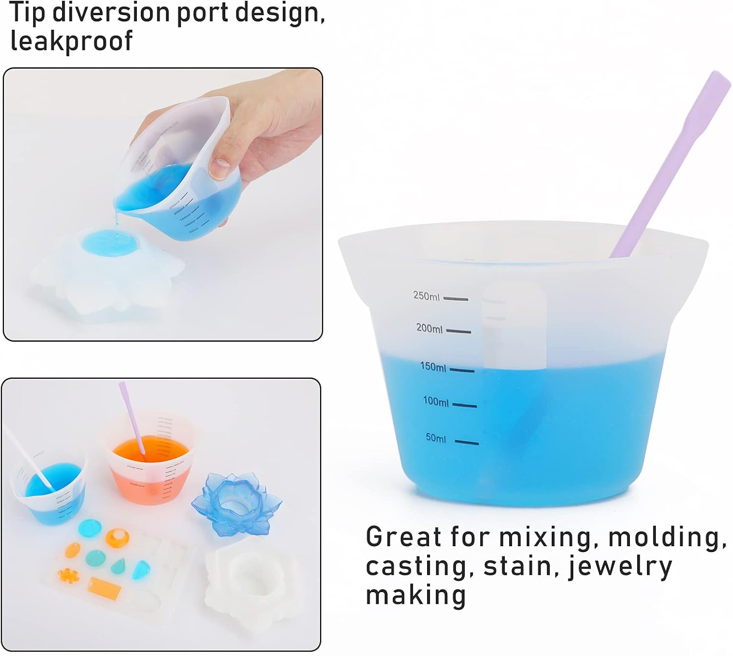 Gartful 500ml & 250ml Large Silicone Measuring Cups, Resin Mixing Cups for Epoxy, Jewelry Casting Molds, Acrylic Paint Pouring, Cup Making