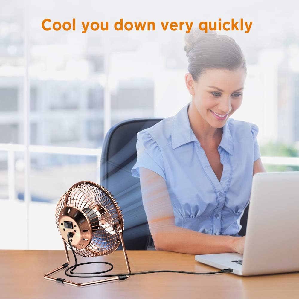 EasyAcc 9 Inch USB Desk Fan Ultra-quiet USB Powered 360° Rotation Desktop Fan with Metal Frame, Portable Personal Cooling Fan with 2 Speed for Home Office (USB POWERED ONLY)