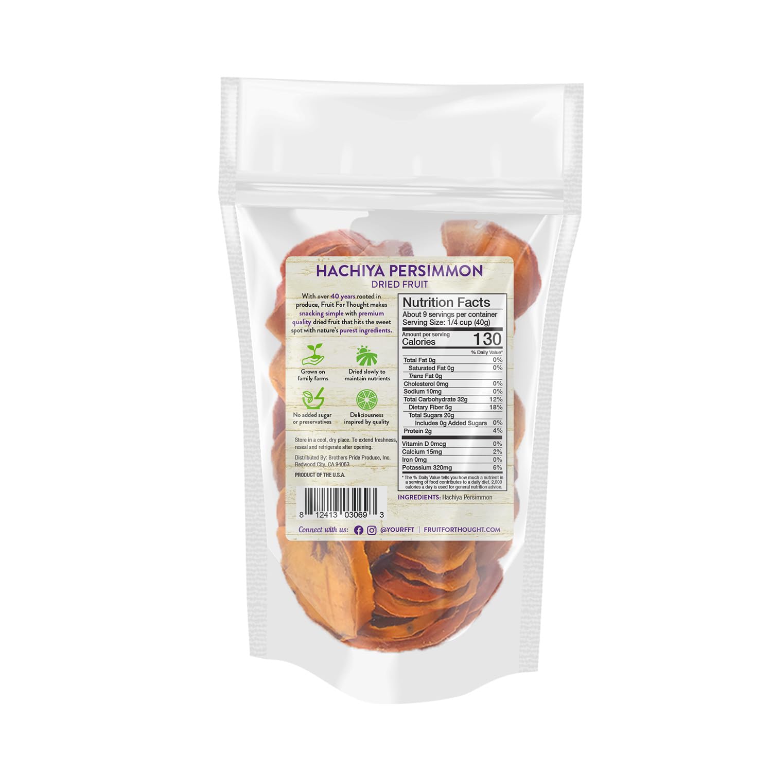 Fruit for Thought Dried Persimmons, No Sugar Added, 12 oz, Pack of 2