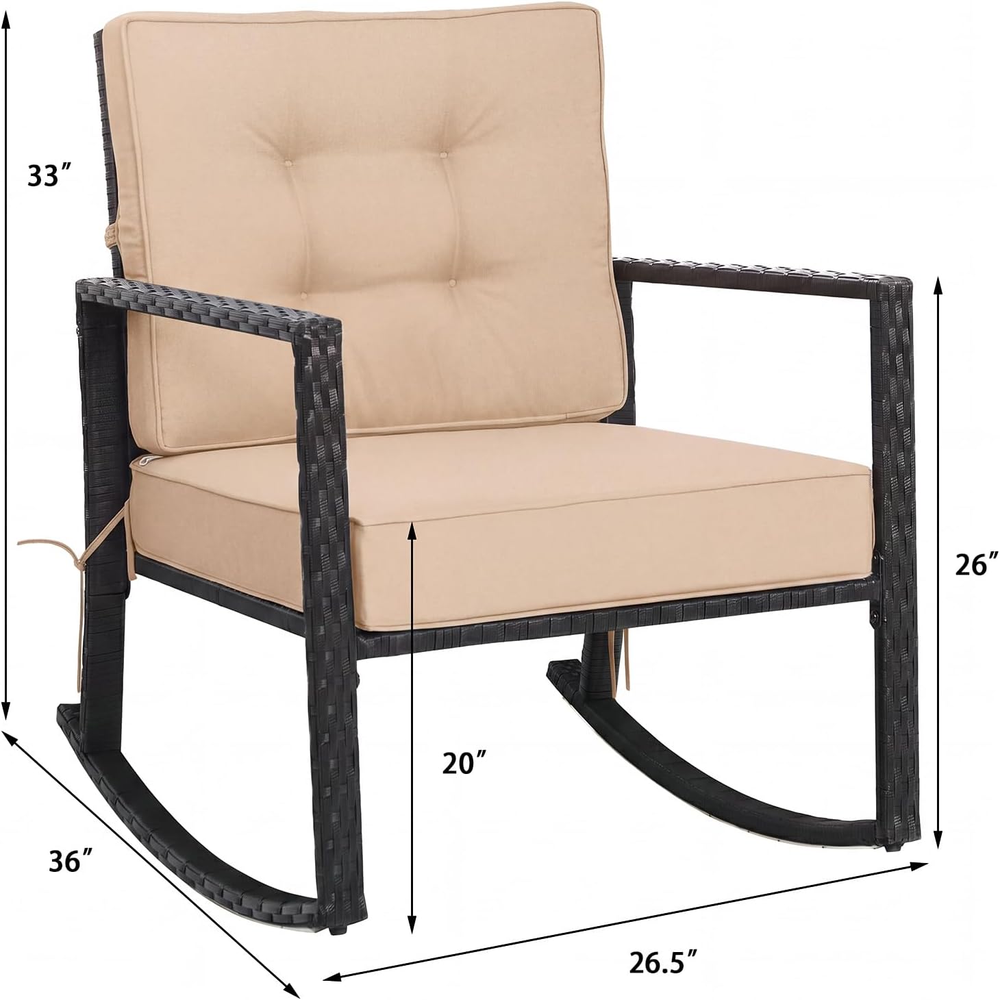 Tangkula Wicker Rocking Chair, Outdoor Glider Rattan Rocker Chair with Heavy-Duty Steel Frame