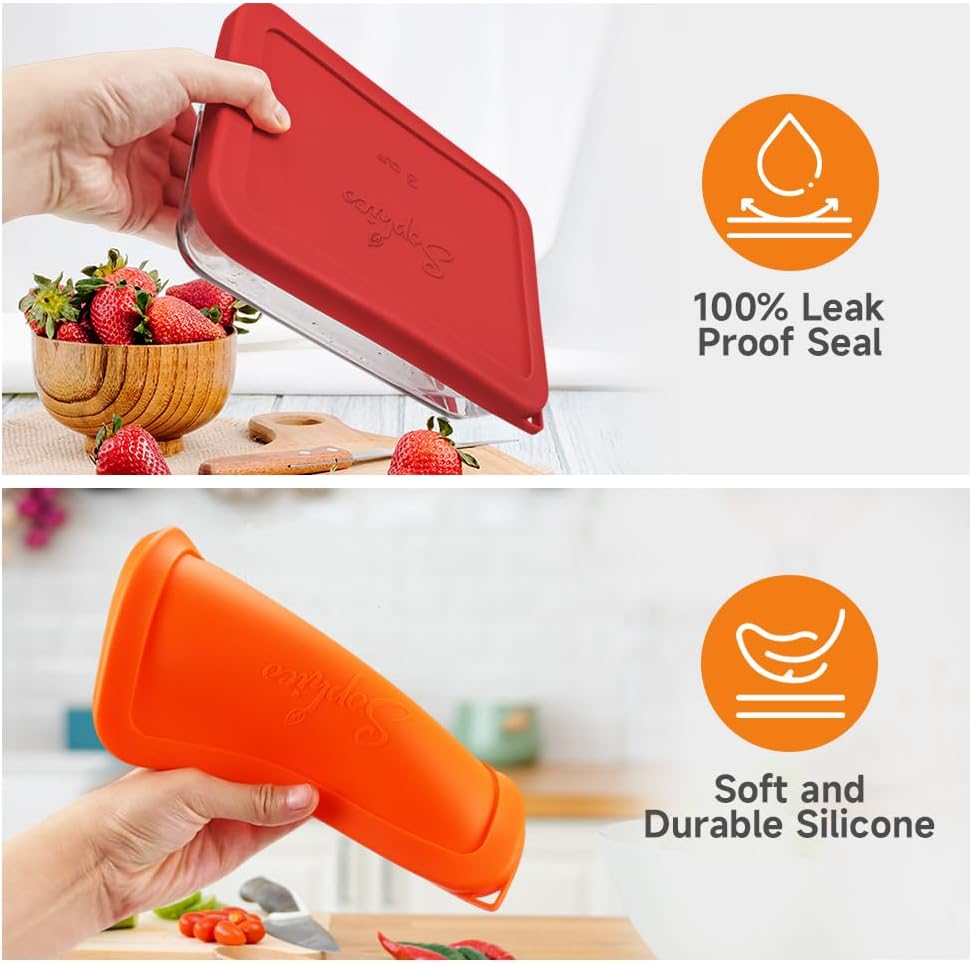SOPHICO 3 Cup Rectangle Silicone Replacement Lids for Pyrex 7210-PC Glass