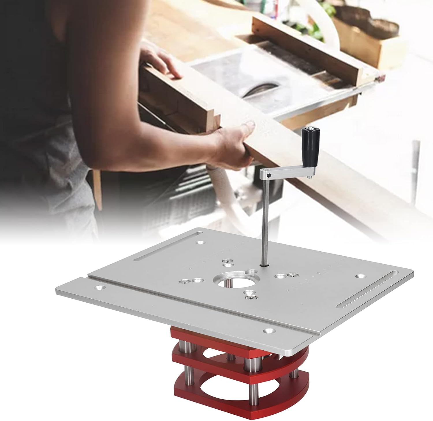 Kreg Router Table Lift Compatible, Aluminum Alloy Manual Router System Kit with Crank Handle for Easy Adjustment, Ideal for Small Trimming Machines Silver