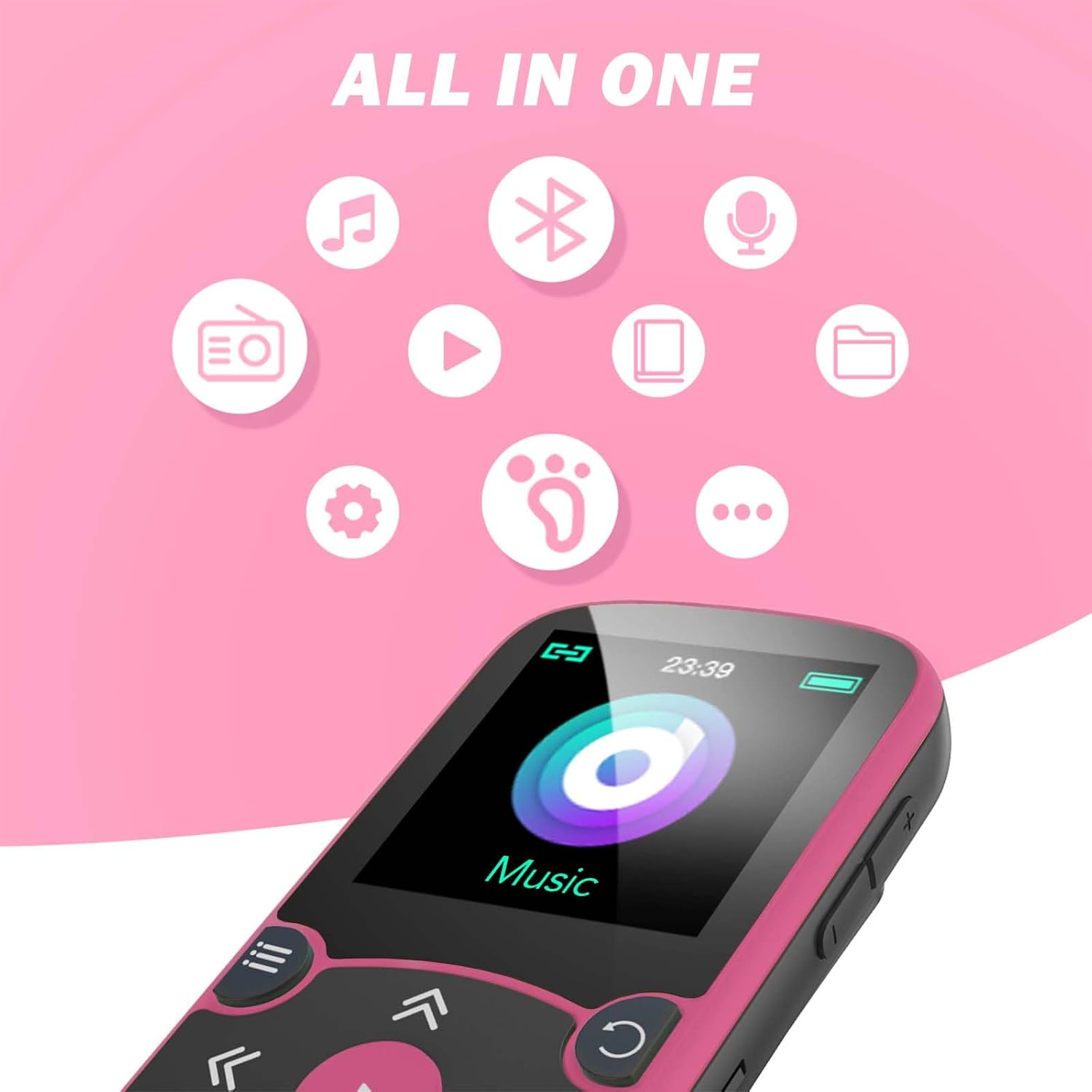 AGPTEK 64GB MP3 Player with Clip, A65 Bluetooth 5.3 Music Player for Sports | with FM Radio, Voice Recorder for Running, Supports up to 128GB TF Card, Orange