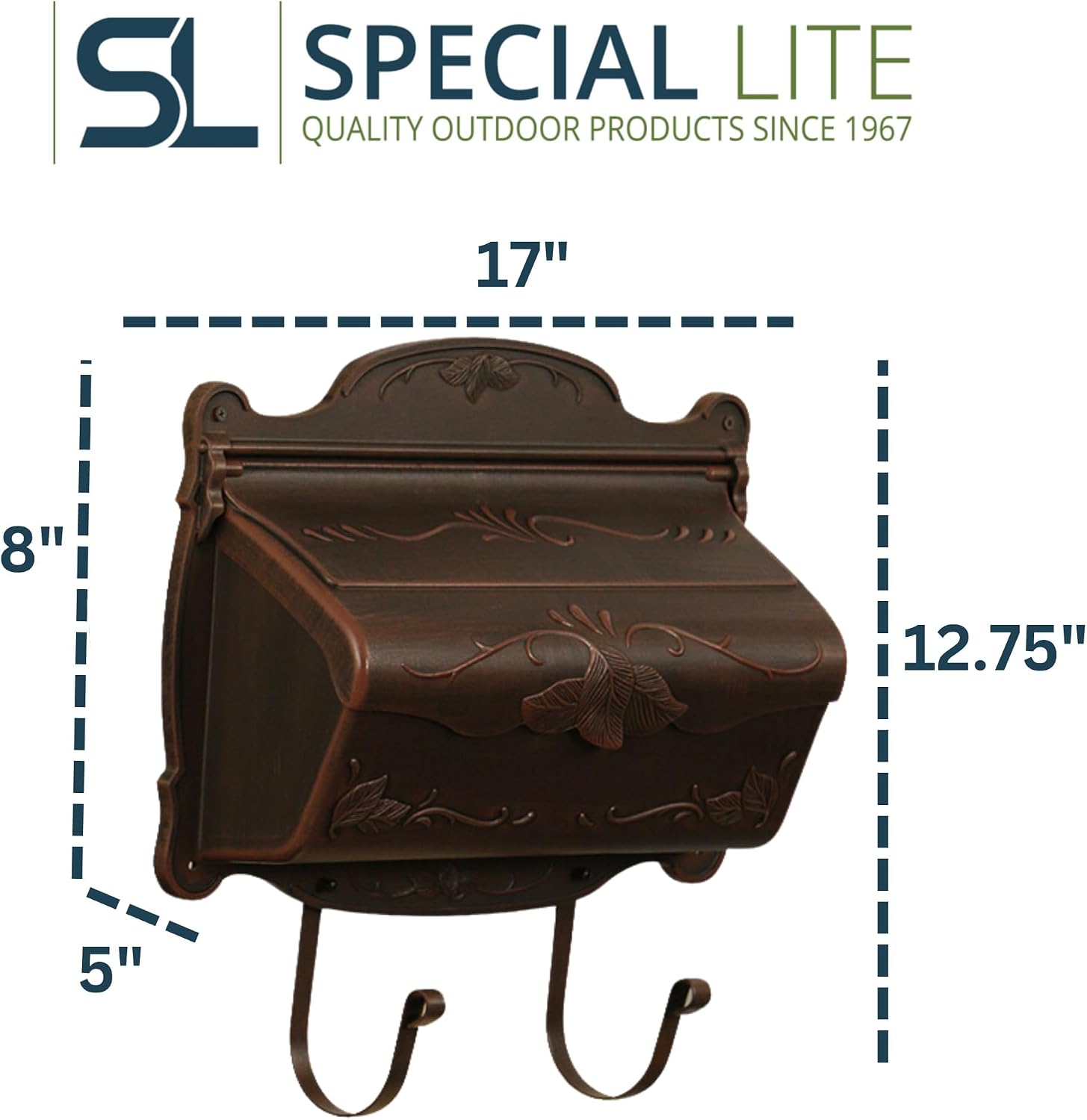Special Lite Floral Horizontal Wall Mount Mailbox - Black Aluminum Mailbox for Wall Mount - SHF-1001-BLK