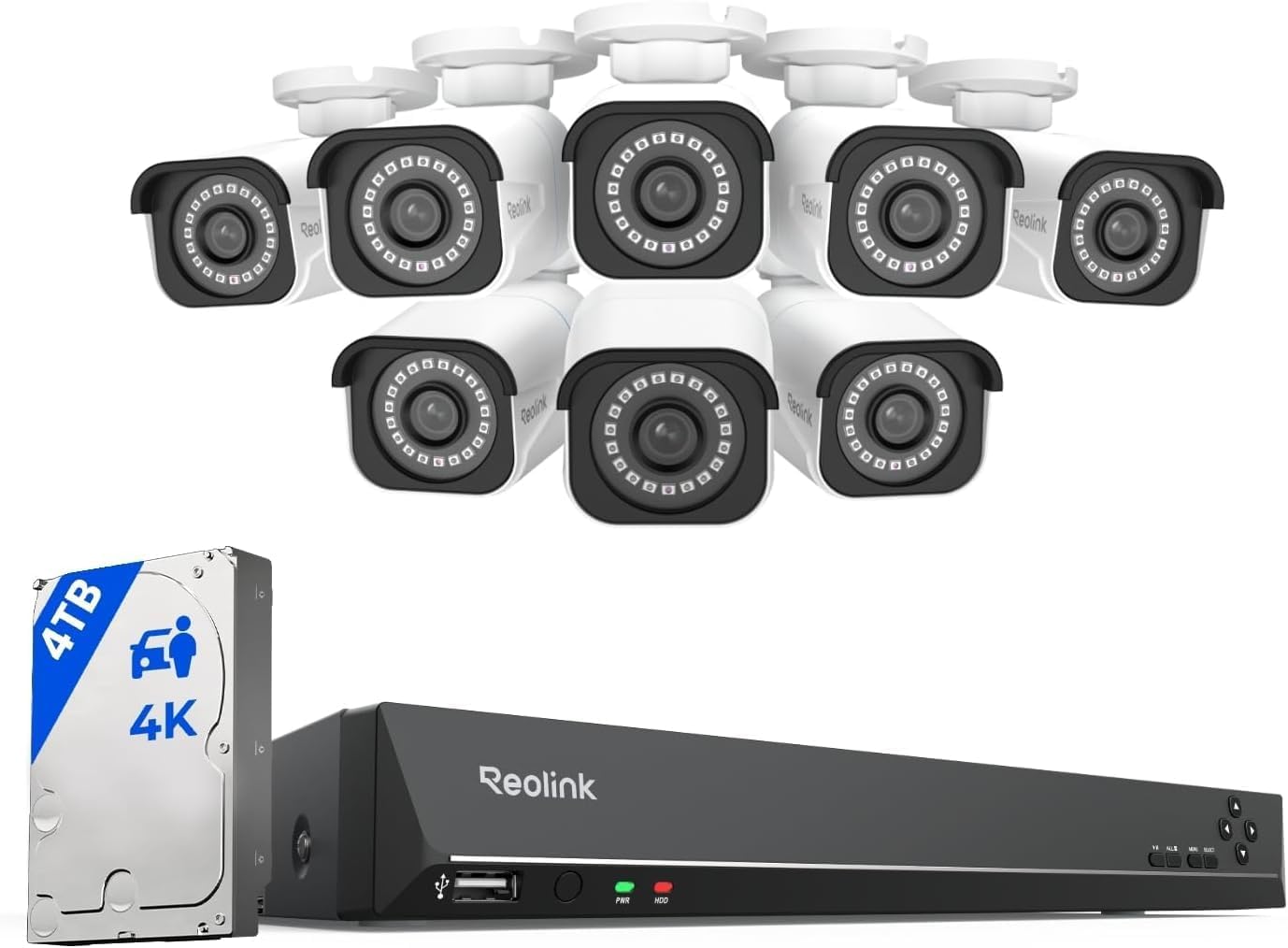 REOLINK 16CH 4K Security Bullet Camera System with 4TB HDD RLK16-800B8