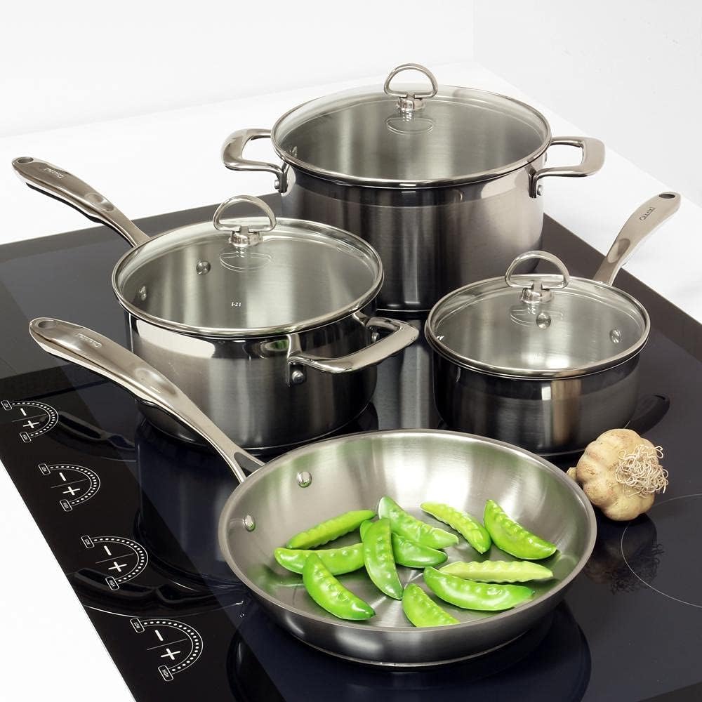 Chantal Induction 21 Steel 1 quart NonStick Saucepan with Tempered Glass Lid, Ceramic Non Stick, Brushed Stainless Steel
