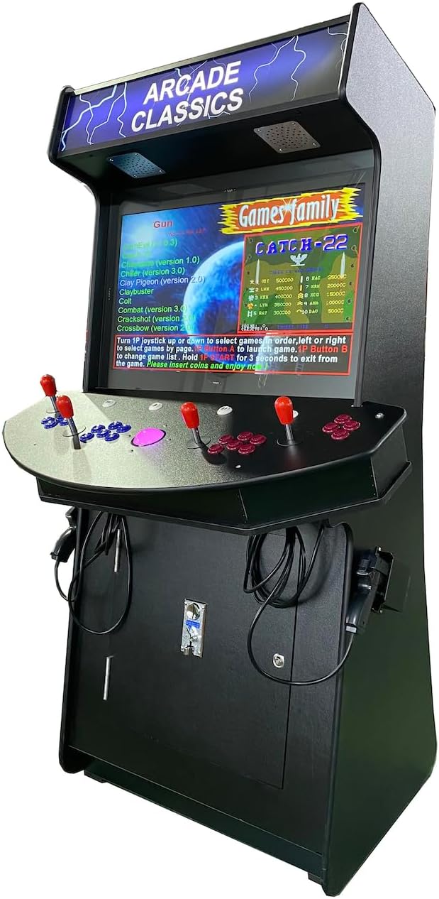 4 Player Games 4600 Games 32 inch Screen Black Full Size Commercial Grade Upright Standup Arcade Machine with 2 Game Guns Included