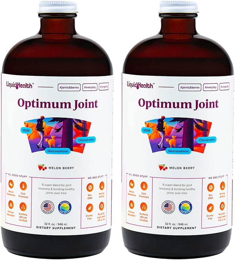 LIQUIDHEALTH Optimum Joint Support Supplement with Glucosamine, Chondroitin, MSM, Hyaluronic Acid - Triple Strength Liquid Vitamins, Gluten-Free, Dairy-Free, Soy-Free Joint Juice, Made in USA (32 oz)