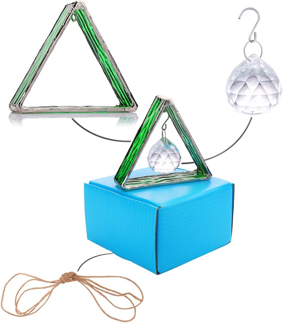 Green Stained Glass Pyramid Suncatcher Window Hanging Prism Decor