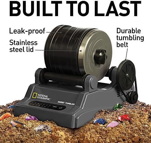 National Geographic Hobby Rock Tumbler Kit for Kids and Adults Ages 8+ | Rough Gemstones, 4 Polishing Grits, Rock Polisher, Geology Science Kit, Rock Tumbling for Kids and Adults, Birthday Gift
