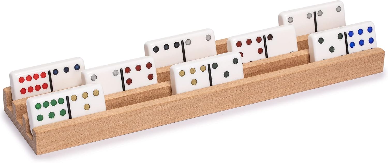 Yellow Mountain Imports Premium Beechwood Domino Racks/Trays (10-Inch) - Set of 4 - Domino Holders for Mexican Train