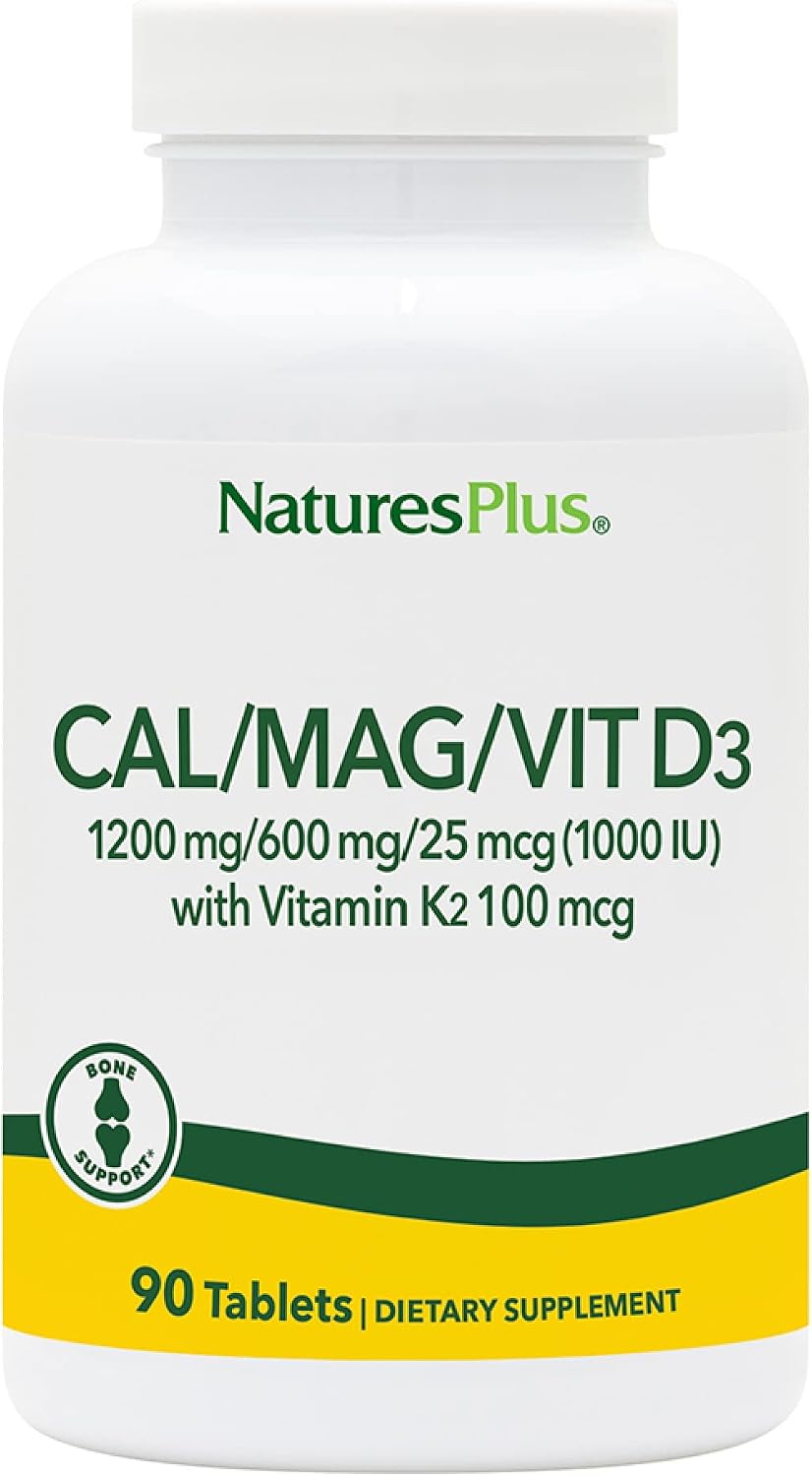 NaturesPlus Calcium/Magnesium/Vitamin D3 with Vitamin K2 - Supports Bone & Immune Health - Vegetarian, Gluten Free - 180 Tablets - 45 Servings